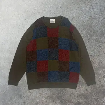 호주산 니트 스웨터 패치워크 패턴 가을/겨울 구제 의류 레트로