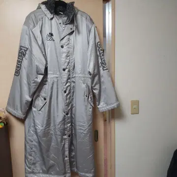 Kappa 후드 부착 롱 코트 실버