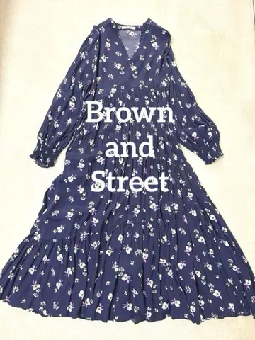 Brown and Street 티어드 원피스 플레어 꽃무늬 퍼플