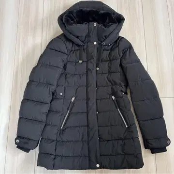[ 새상품급 ] ZARA 허리라인 다운 코트 보아 후드 A라인 세미롱