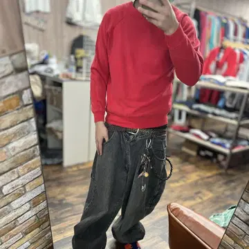 Hanes M USA제 빨간색 래글런 슬리브 맨투맨