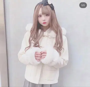 MA*RS 소매 퍼 리본 후드 부착 숏코트