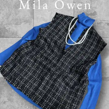 Mila Owen 트위드 베스트 슬리브리스 상의/사이즈 0/블랙