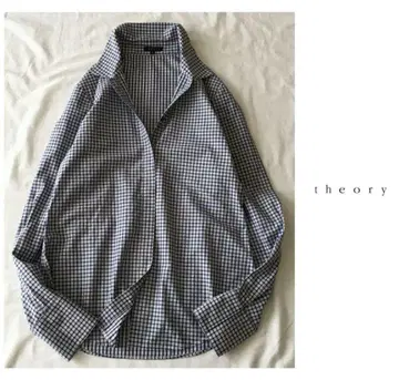 띠어리 [세탁 가능] 체크 코튼 화이트 x 네이비 컬러 블라우스 겉옷