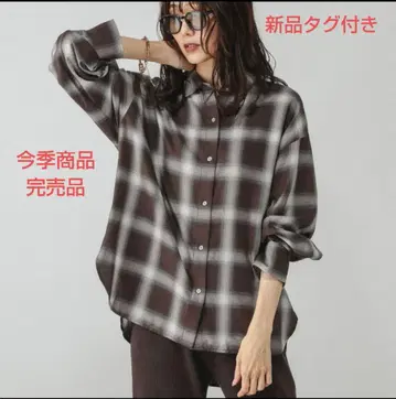 GLOBAL WORK 체크 셔츠 긴팔 브라운 옴브레