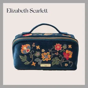 Elizabeth Scarlett 자수 꽃무늬 파우치 네이비