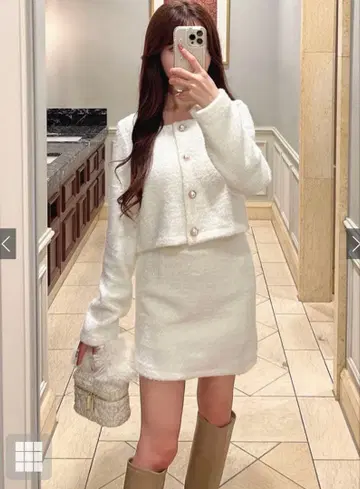 라메 샤기 자켓 x 미니 스커트 셋업