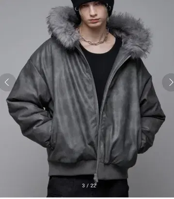 LOOSE 빈티지 인조 가죽 퍼 숏 블루종 (그레이)