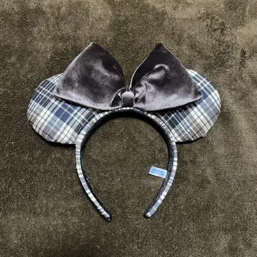 미키 모양 머리띠 체크 무늬 벨벳 리본