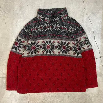 90s USA제 빈티지 풀오버 플리스 L 눈 패턴 vintage