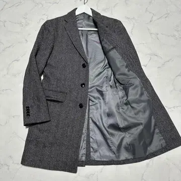새상품급 유나이티드 애로우즈 실크 혼방 체스터 코트 그레이 헤링본 S