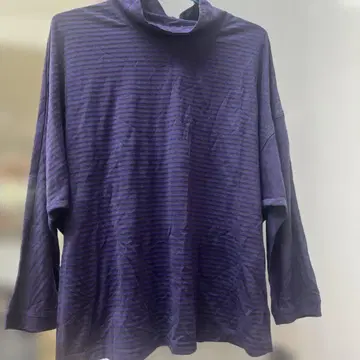 미사용 새상품 SERETONE TENCEL 보라색 스트라이프 긴팔 터틀넥