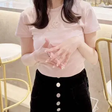 POMME d'amour 핑크 반팔 스톤 티셔츠 S