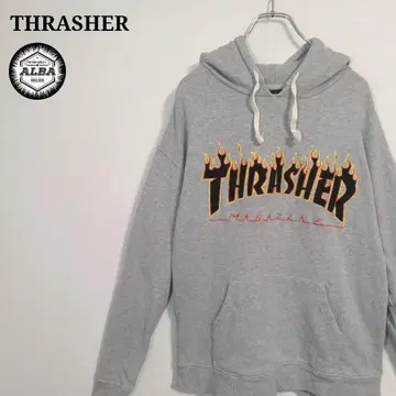 THRASHER 트레셔 후드티 파이어 로고 자수 풀오버 M