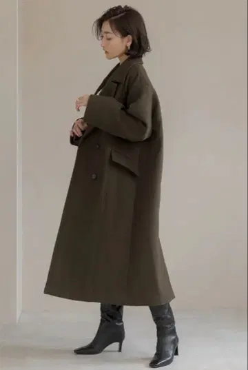 리그림 더블 브레스트 코트 다크 올리브