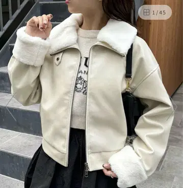 [ Chico ] 퍼 카라 탈부착 가죽 블루종