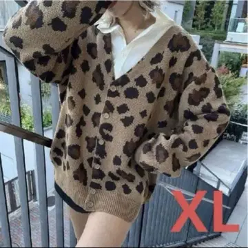 WIGO 드롭 숄더 가디건 표범 무늬 레오파드 XL