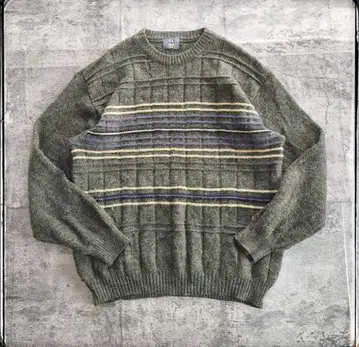 90s 유로 빈티지 보더 무늬 울 믹스 니트 XXL