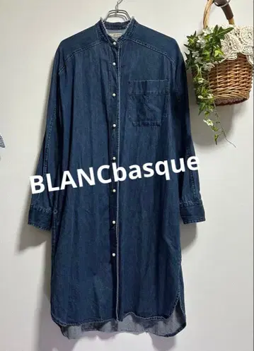 블랑바스크 BLANCbasque 데님 셔츠 원피스 펄 버튼