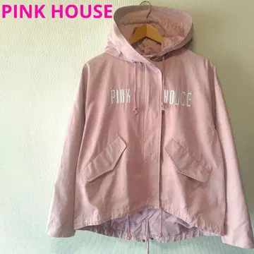 PINK HOUSE 로고 자수 단장 모즈 코트풍 후드 부착 블루종