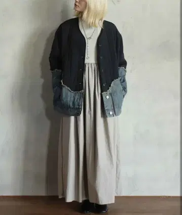 비트 데미지 데님 퀼팅 블루종 블랙