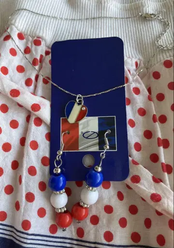 독일제 고급스러운 귀여운 프랑스 국기 디자인 목걸이와 귀걸이 세트 새상품