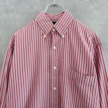 90s J.CREW 스트라이프 버튼다운 셔츠 거인 택 레드 L 상당