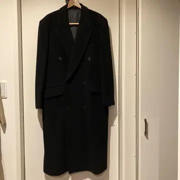 CENTOUNO 블랙 더블 브레스트 롱 코트