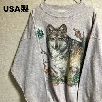 USA COTTON GROVE 맨투맨 코요테 늑대 애니멀 프린트