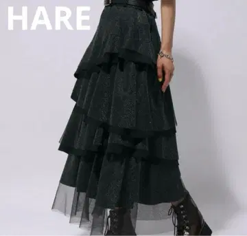 [ 새상품급 ] HARE 하레 라메 시어 믹스 캉캉 스커트 블랙