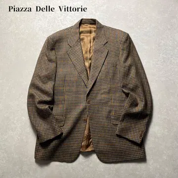 빈티지 울 캐시미어 체크 테일러드 자켓 모카 브라운 클래시컬
