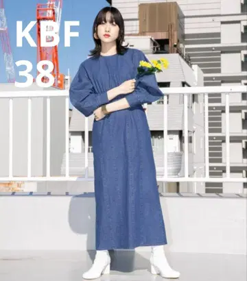 KBF 볼륨 슬리브 데님 롱 원피스 38