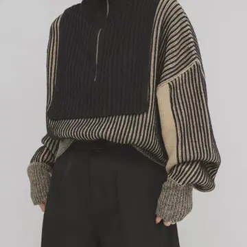 KBF 레이어드 하프 지퍼 니트 스웨터