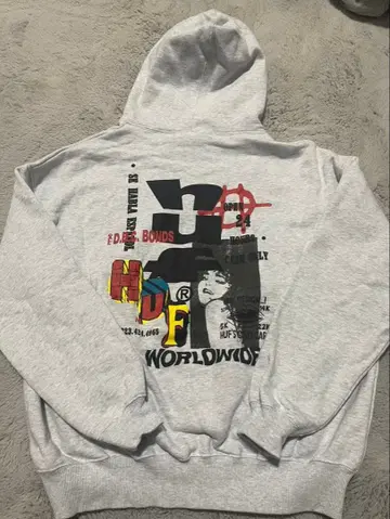 HUF 그레이 후드티 백프린트