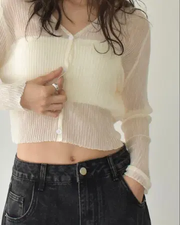 cizatto 시어 리브 니트 가디건 아이보리