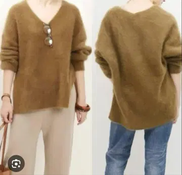 plage fur 슬릿 풀오버 카키 카멜 플라주