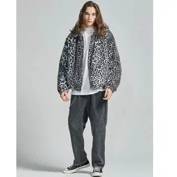 [ SAINTPAIN ] 고타 퍼 자켓 보아 자켓 그레이 레오파드 F