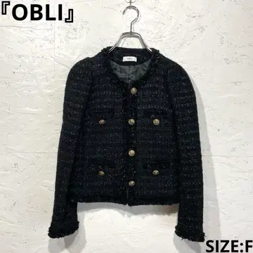 일본제 [ OBLI ] 노카라 트위드 자켓 골드 버튼 라메 트위드 F