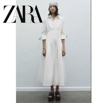 택 포함 새상품급 ZARA 화이트 미디 기장 셔츠 원피스 오가닉 코튼