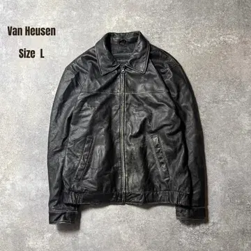 Van Heusen L 블랙 천연 가죽 가죽 자켓 블루종 90s