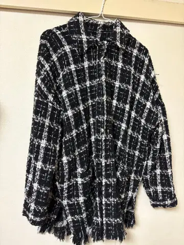 ZARA 체크 무늬 프린지 긴팔 상의