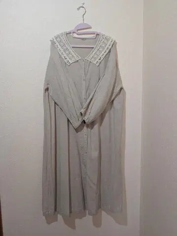 Samansa Mos2 레이스 세일러 카라 면린넨 롱 원피스