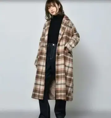미사용 새상품 브라운 체크 무늬 롱 코트