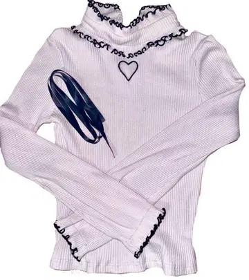 MARS 하트 컷아웃 골지 상의 핑크