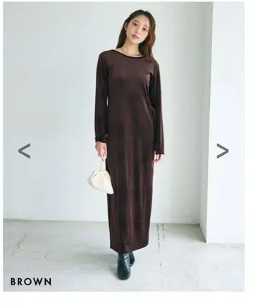 베이스먼트 온라인 백산 벨로아 맥시 원피스 브라운 F