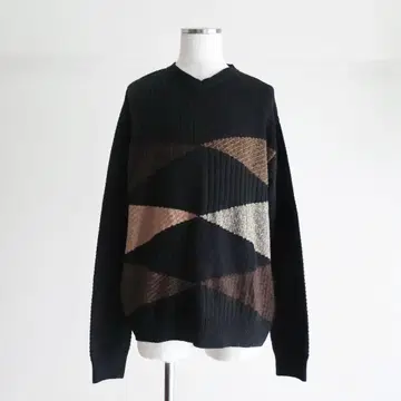1990s BACHRACH 디자인 아가일 스웨터 블랙 이탈리아제