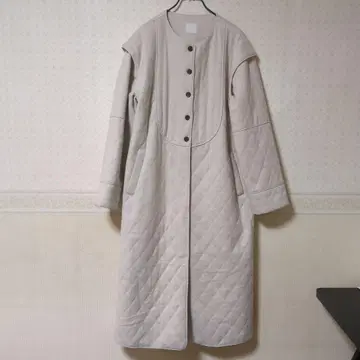 베이지 퀼팅 롱 코트