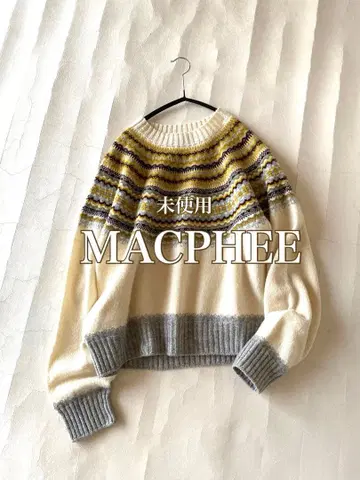 미사용품 맥피 MACPHEE 울 100% 구심 패턴 자카드 니트