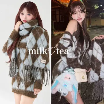 택 포함 새상품 다리치 아가일 니트 앙상블 색스 프리 사이즈