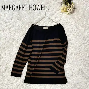 MARGARET HOWELL 실크코튼 보더 니트 블랙브라운